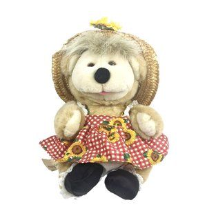 VTG All Stuffed Up Designer Bear Sold by Neiman Marcus Straw Hat Gingham Dress
